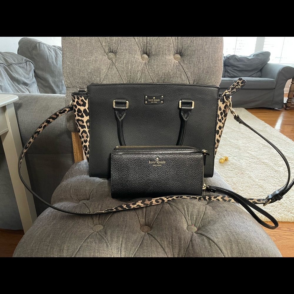 Authentic Kate Spade black leopard purse and wallet